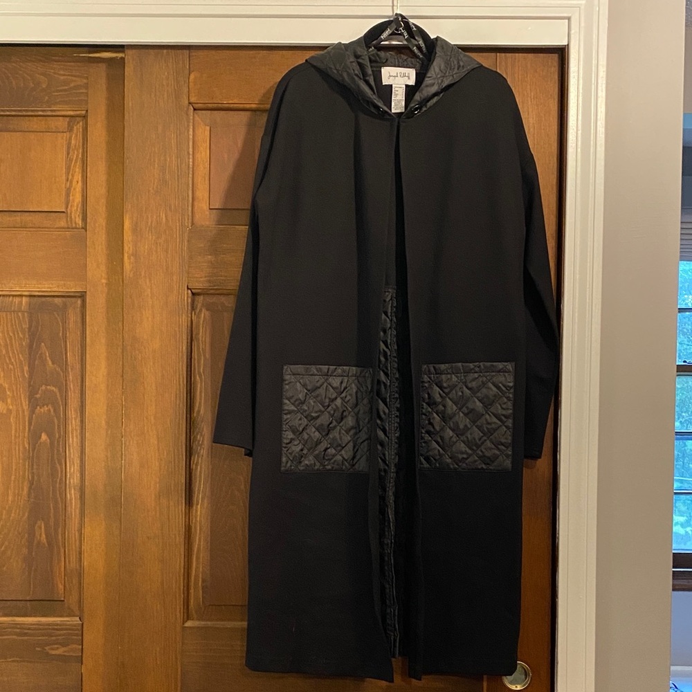Joseph Ribkoff Black Hooded Coat with Quilted Details 12
